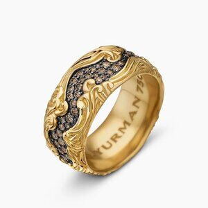 $7500 David Yurman 18k Yellow Gold 0.86ct Cognac Diamond Waves Band Ring Sz 8